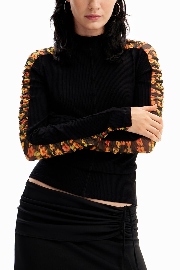 Floral ribbed tulle T-shirt | Desigual