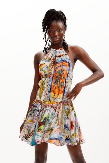 Kurzes Kleid arty Postkarten Stella Jean | Desigual