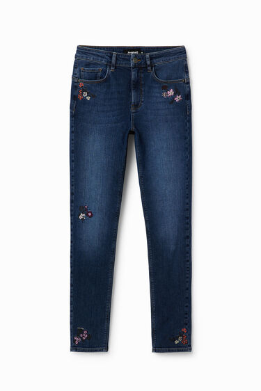 Skinny push-up jeans z izvezenimi rožami | Desigual