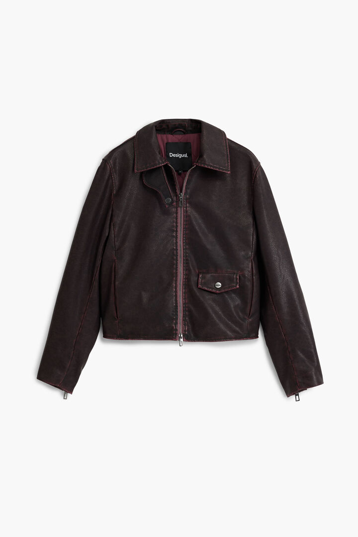 Giacca effetto pelle bordeaux | Desigual