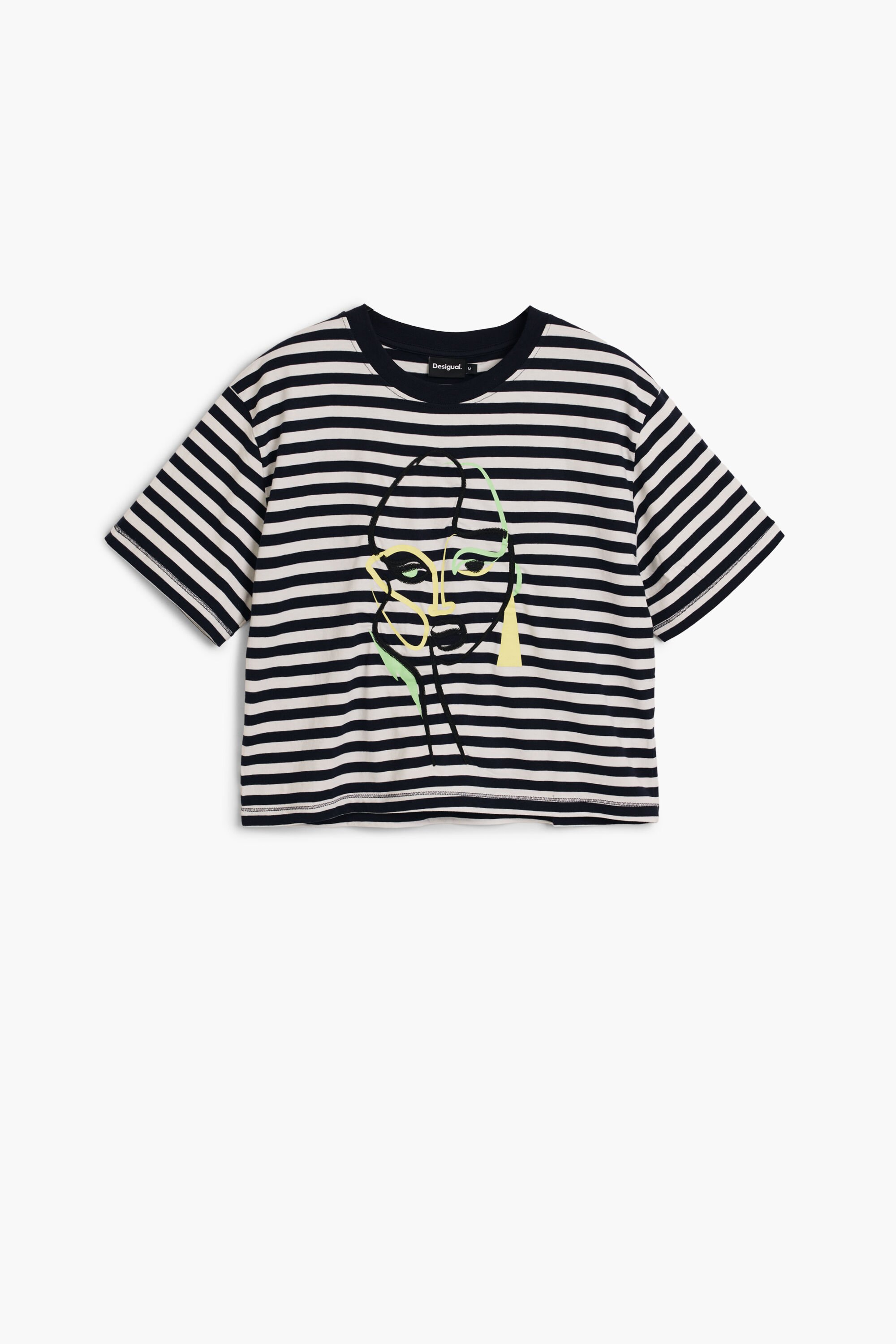 Desigual, Gestreiftes T-Shirt mit Gesicht, Damen, Baumwolle, Blau, L