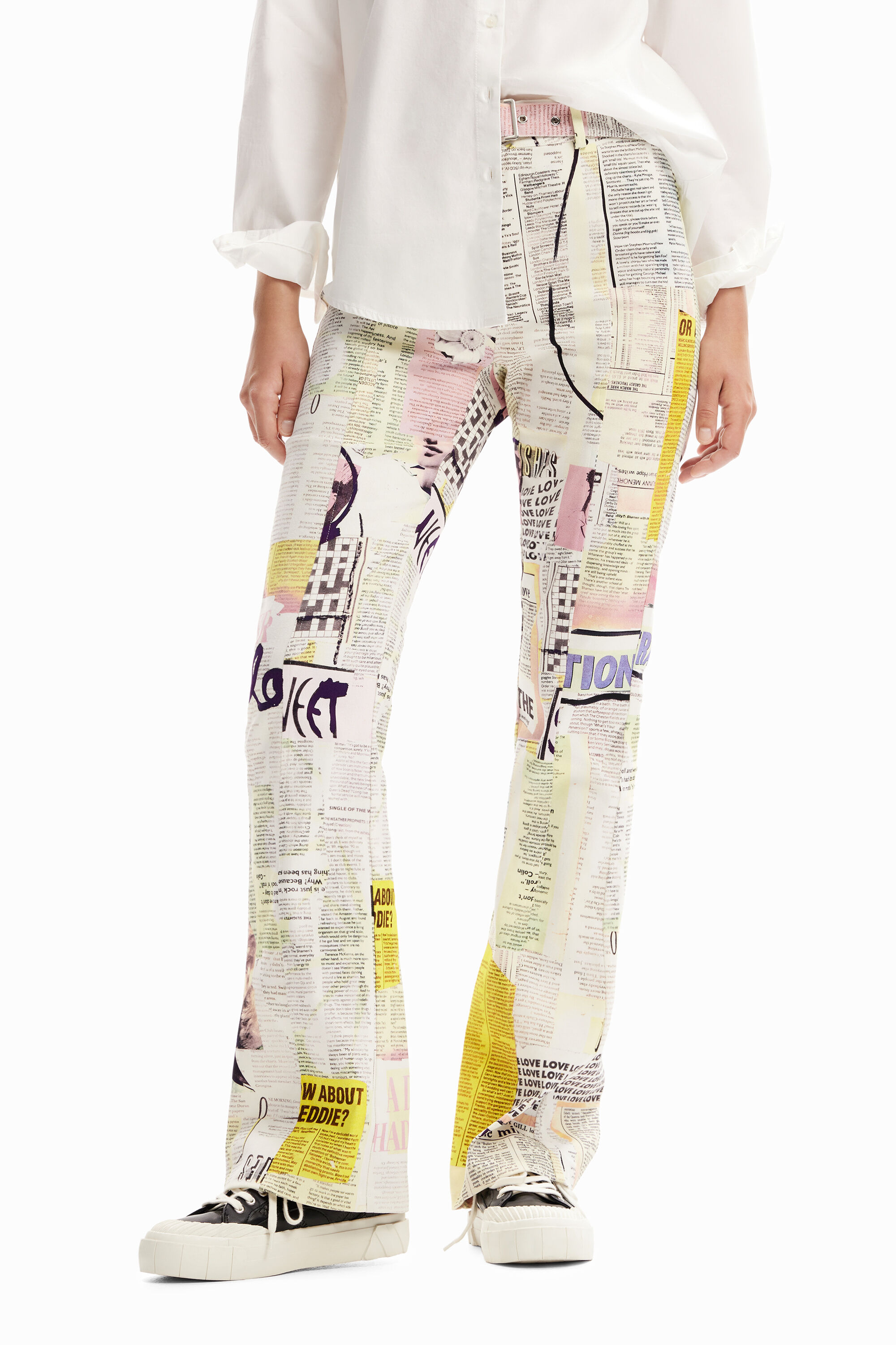 Women s Newspaper flare trousers I Desigual