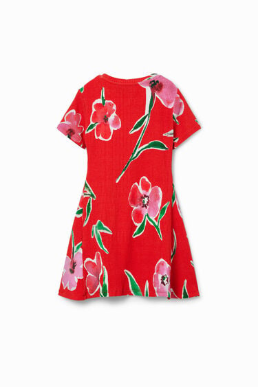 Kurzes Kleid Rippstoff Blumen | Desigual