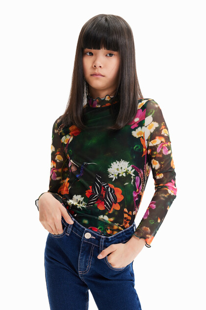 Floral tulle T-shirt