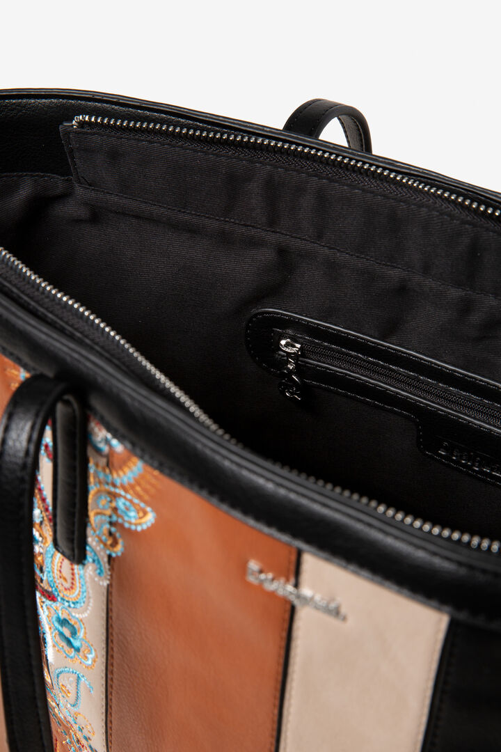 Basket bag with PU leather strips | Desigual