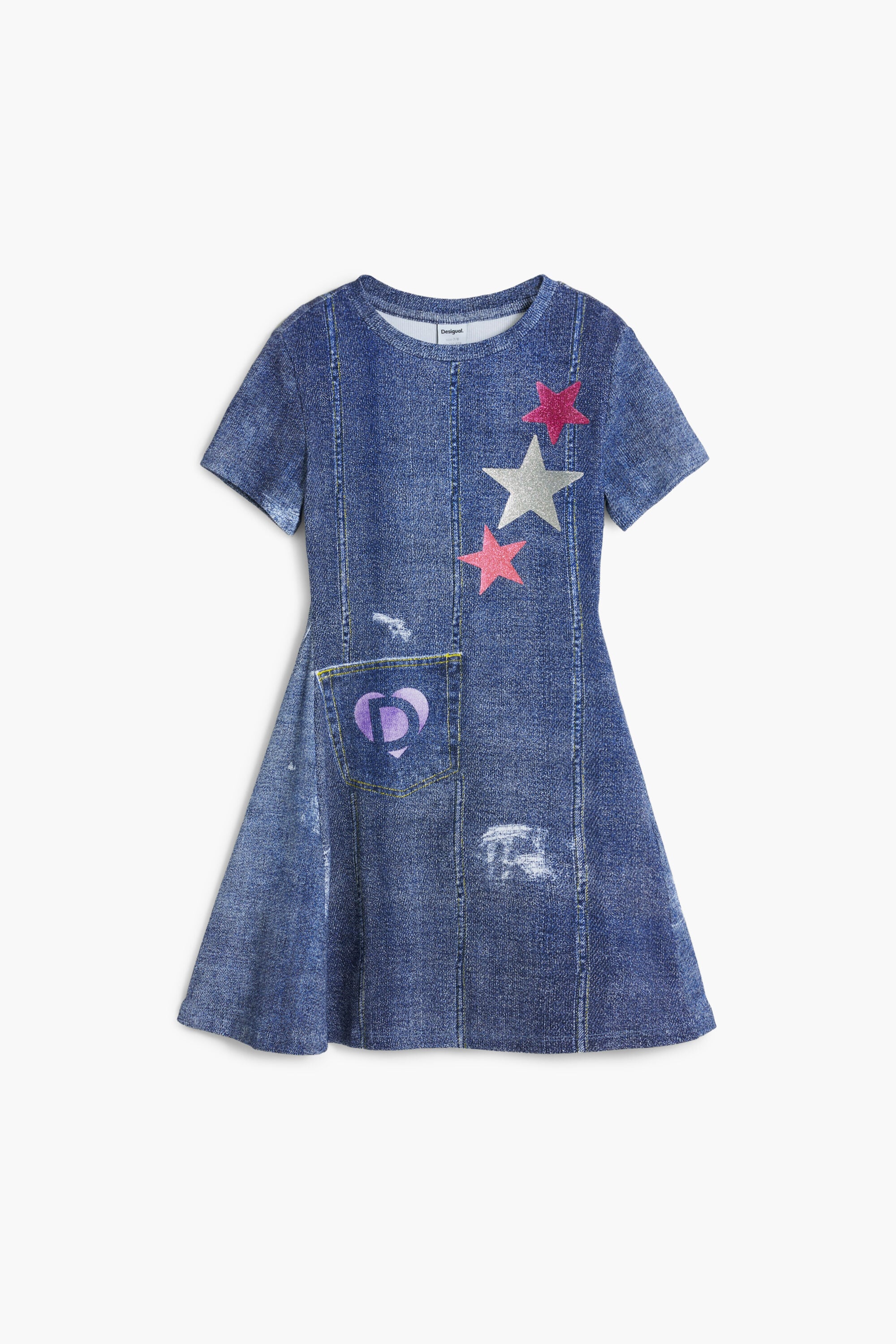 Vestido denim estrellas, Algodon, Azul, 5/6