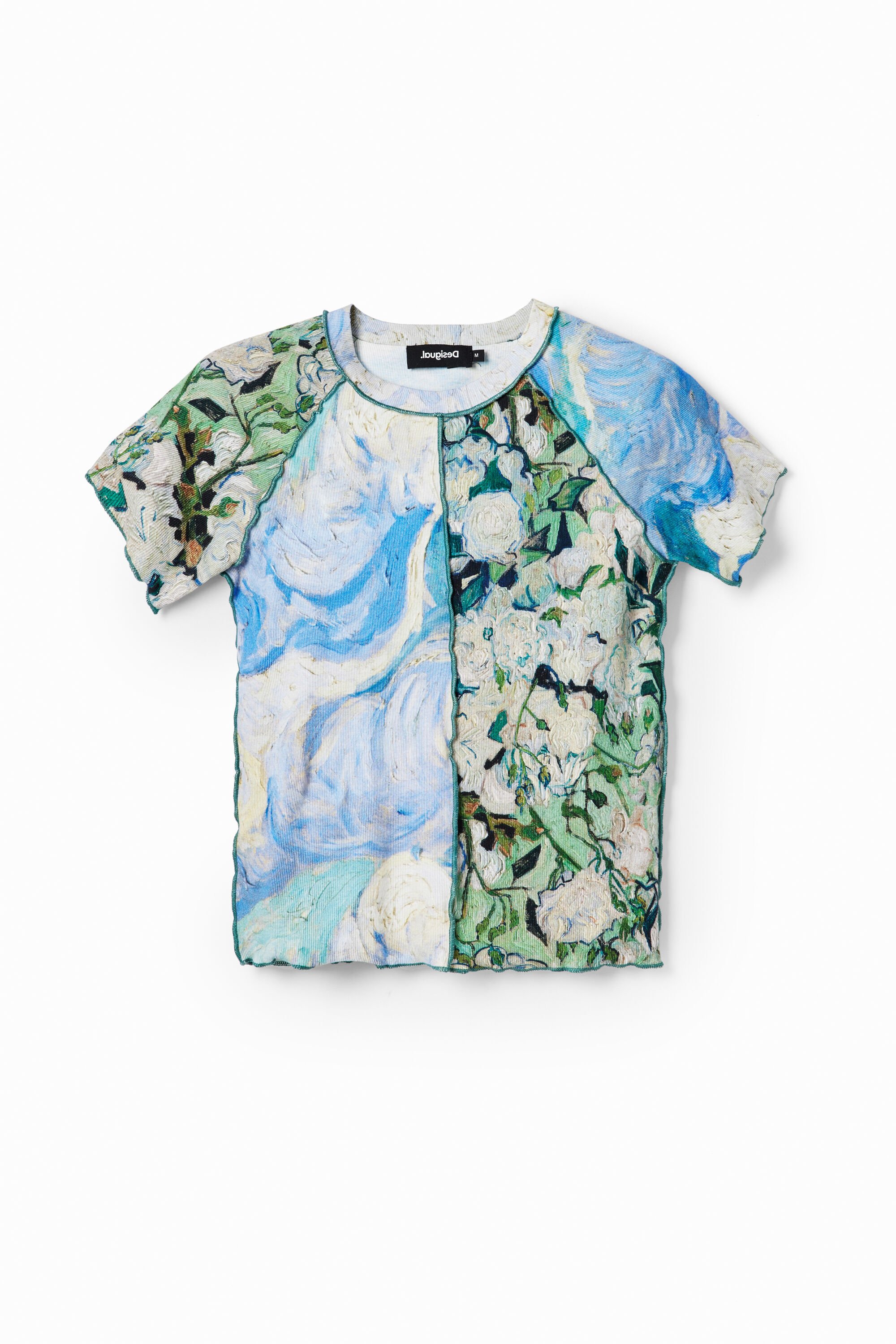 Desigual, T-Shirt Slim kurze Ärmel Malerei, Baumwolle, Blau, XS