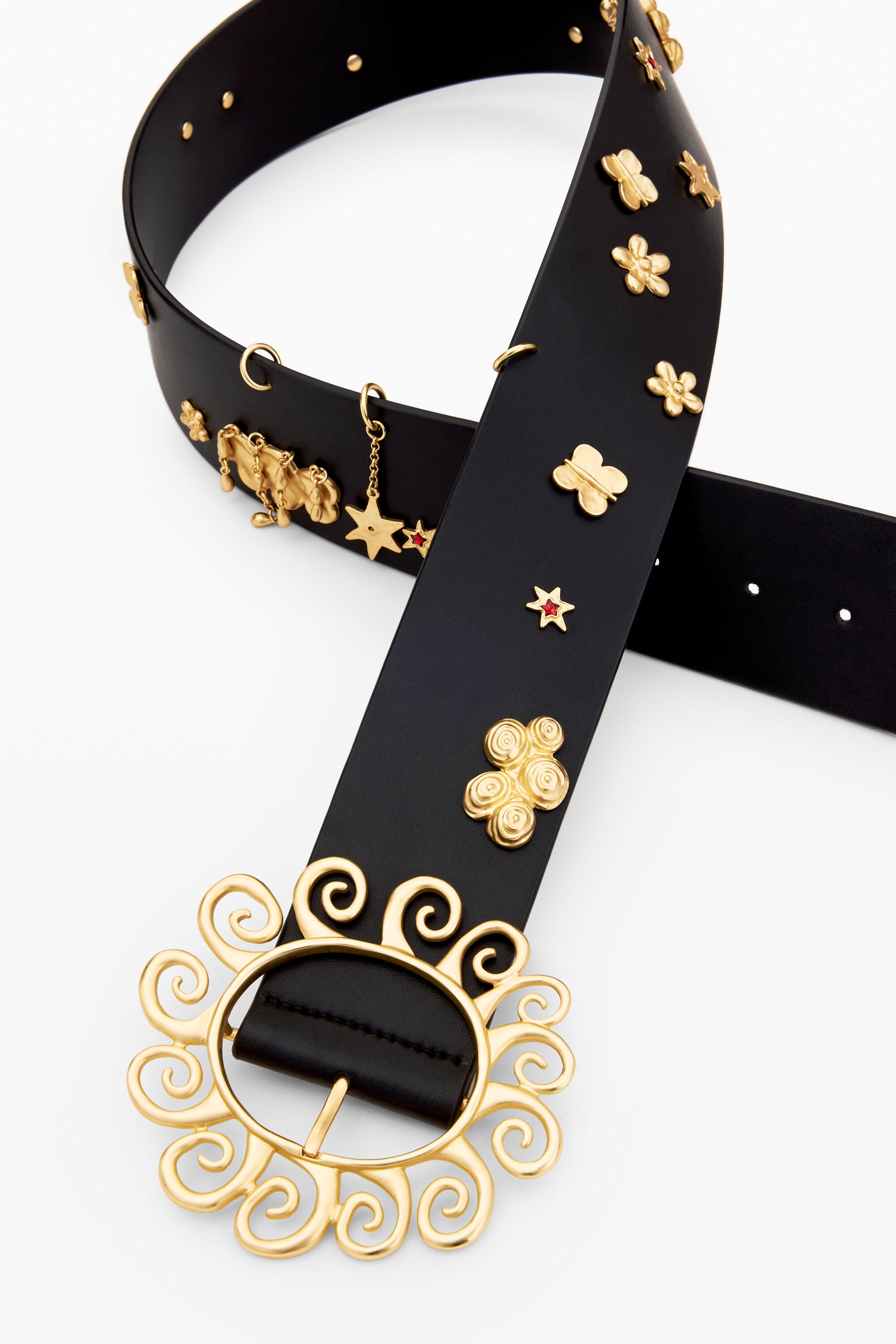 Cinturón Piel Estrellas, Cow Leather, Negro, 95