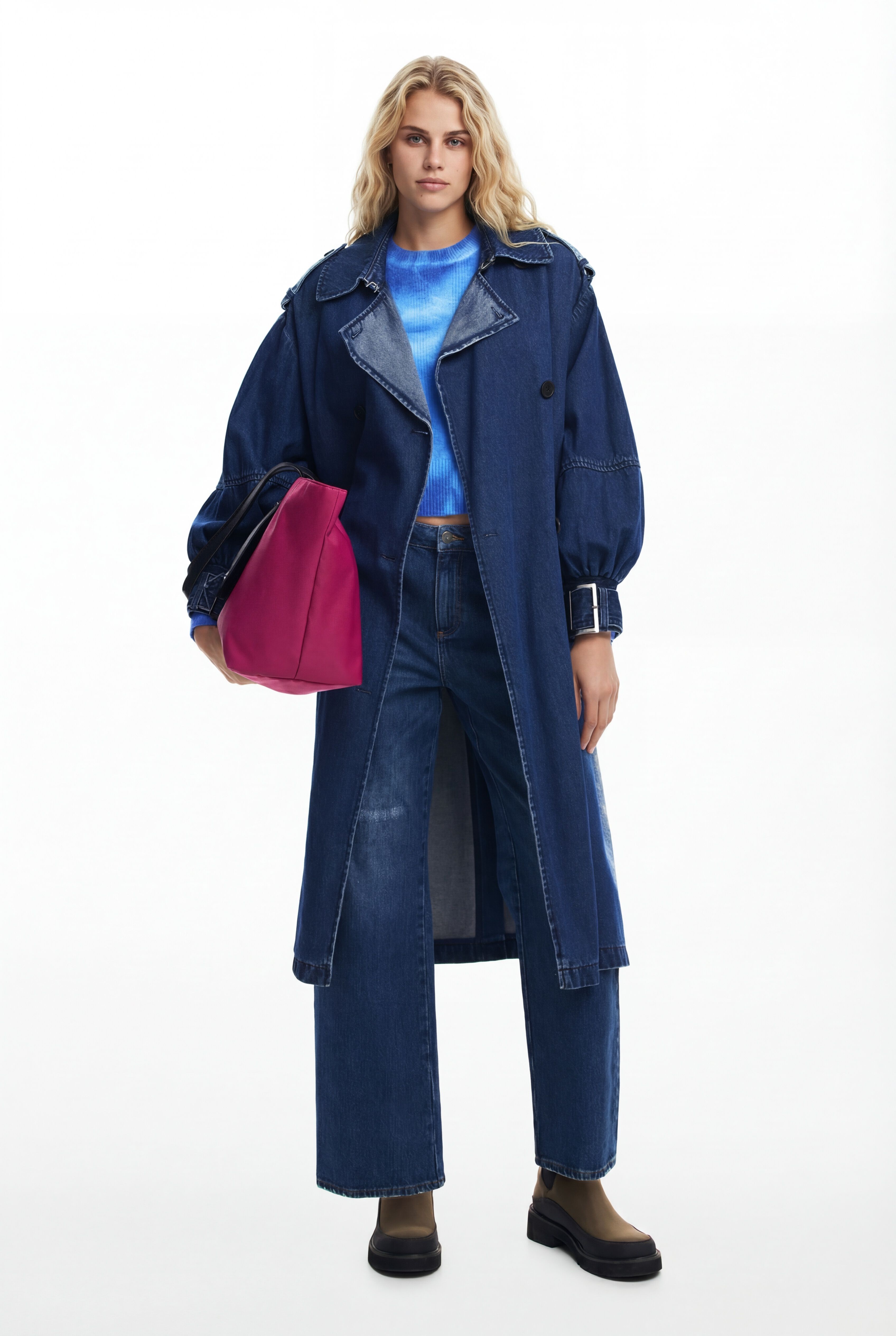 Desigual, Denim-Trenchcoat, Baumwolle, Blau, L