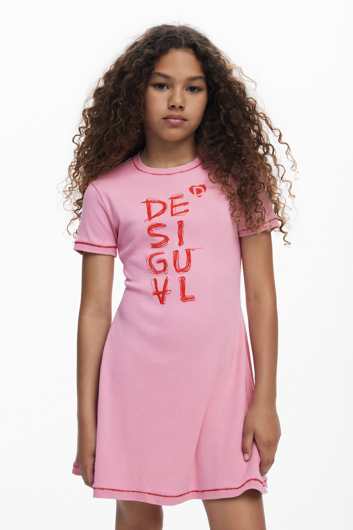 desigual t shirt dress Desigual Trompe L'Oeil Midi T-Shirt Dress In Medium Beige - 30% Off
