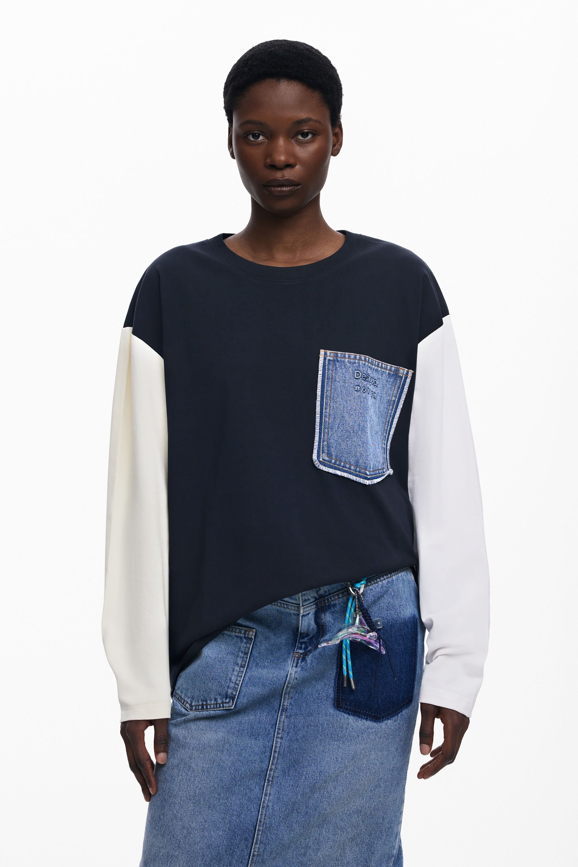 T shirt met denimzak Botter