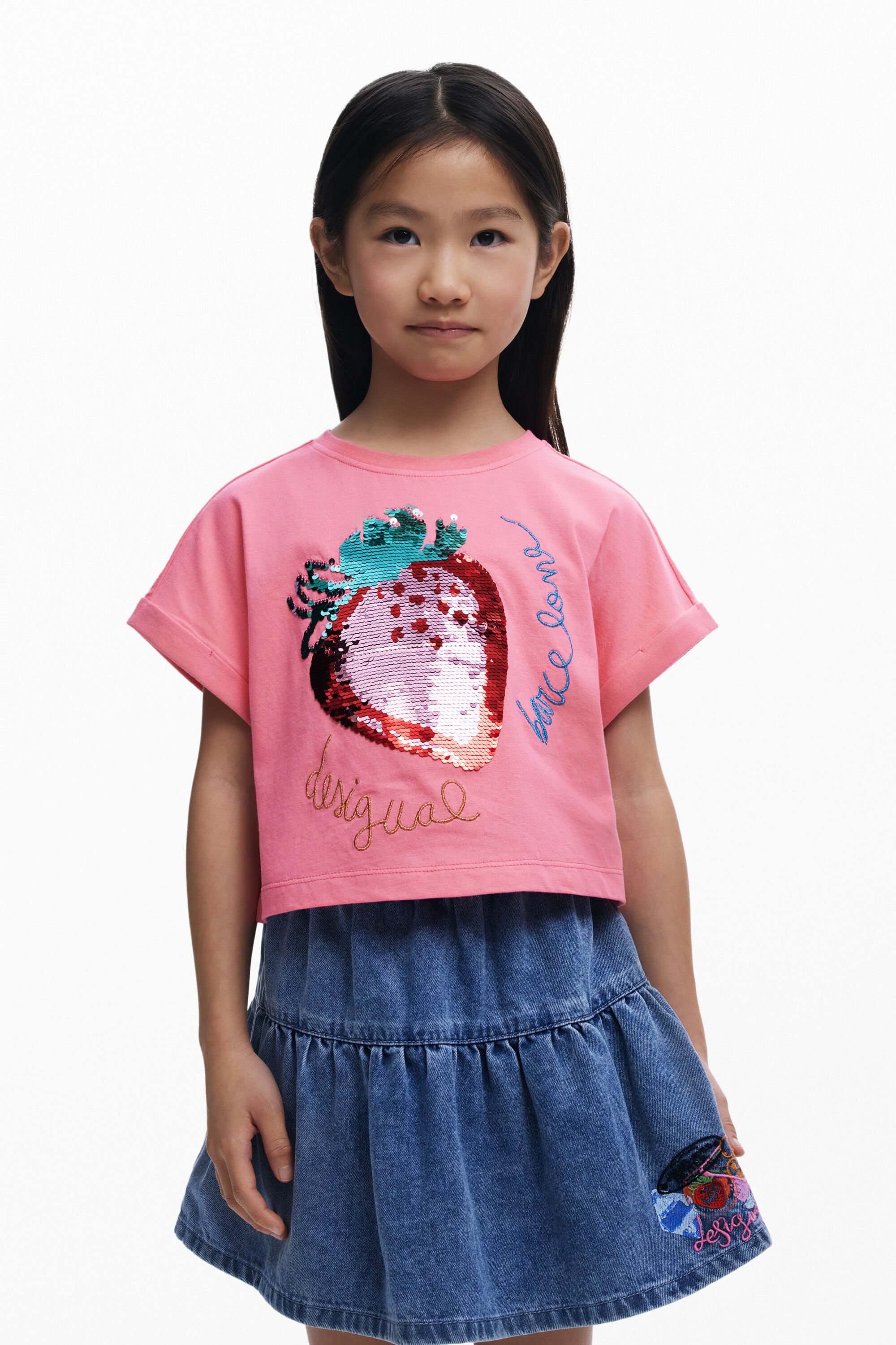 T-shirt courte fraise à sequins - Desigual - Modalova