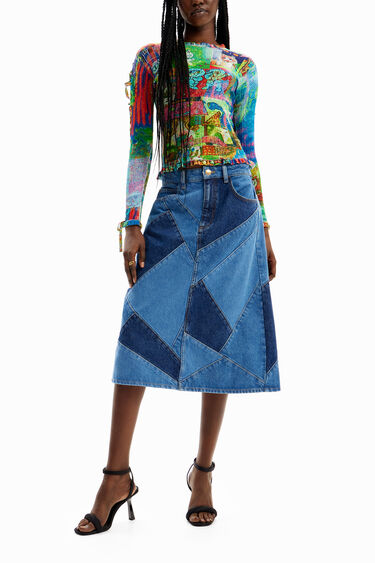 María Escoté patchwork denim skirt | Desigual