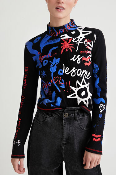 Geripptes Shirt Life is Awesome | Desigual