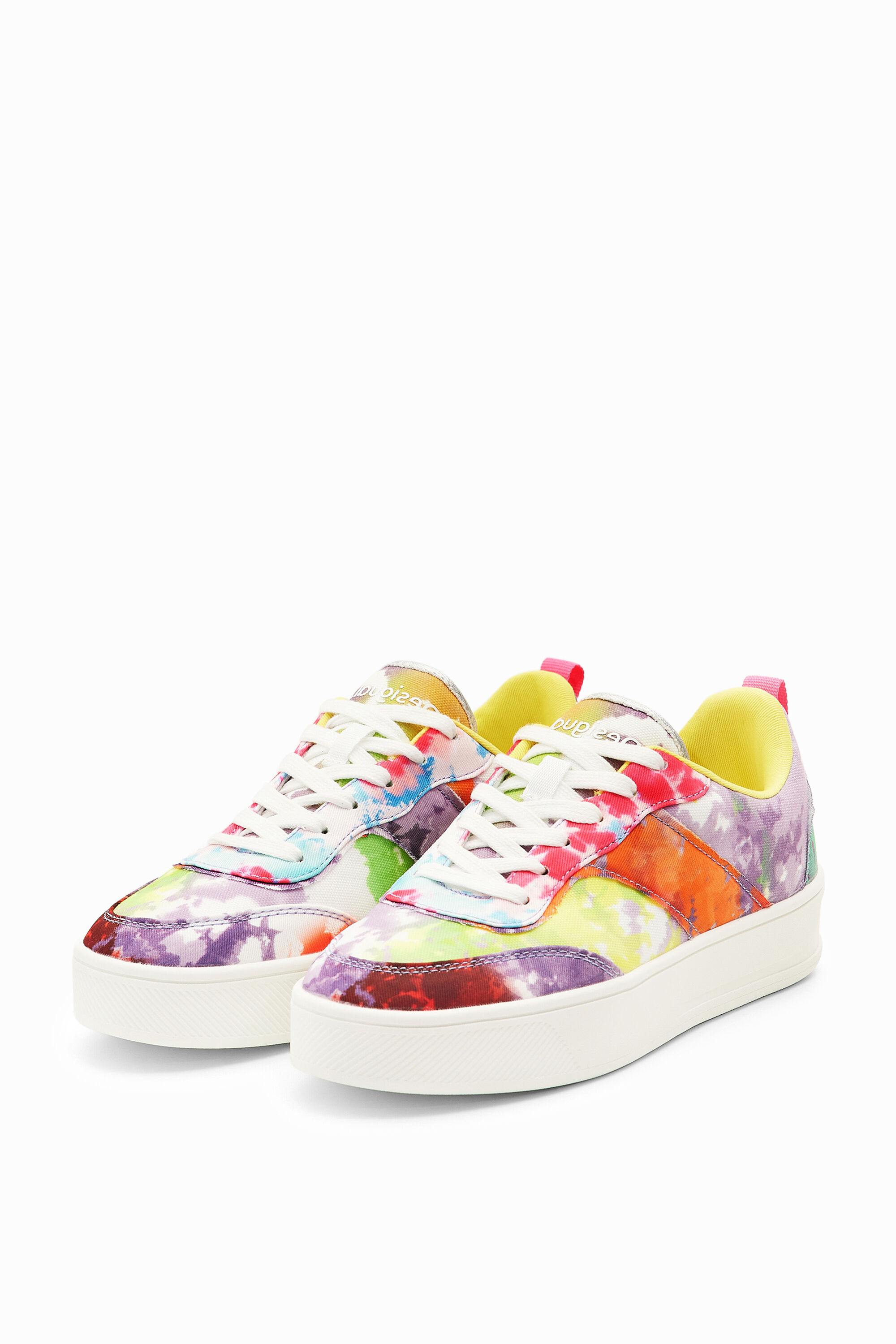 Watercolour patchwork platform sneakers - MATERIAL FINISHES - 38