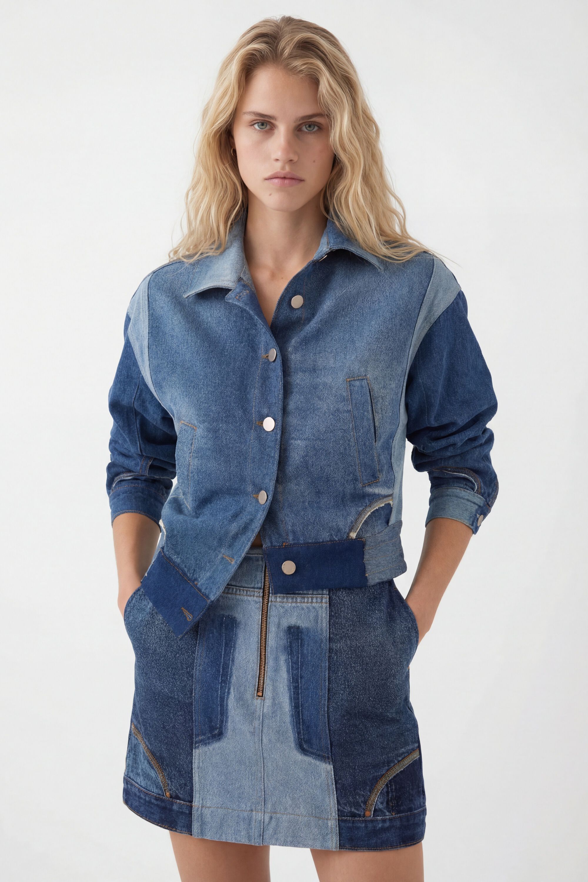 Desigual, Cropped Upcycling-Jeansjacke, Baumwolle, Blau, M