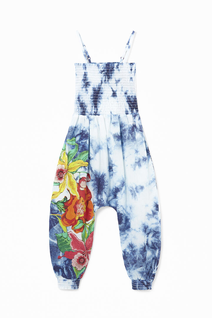 Lange jumpsuit van katoen met tie-dye en bloemen