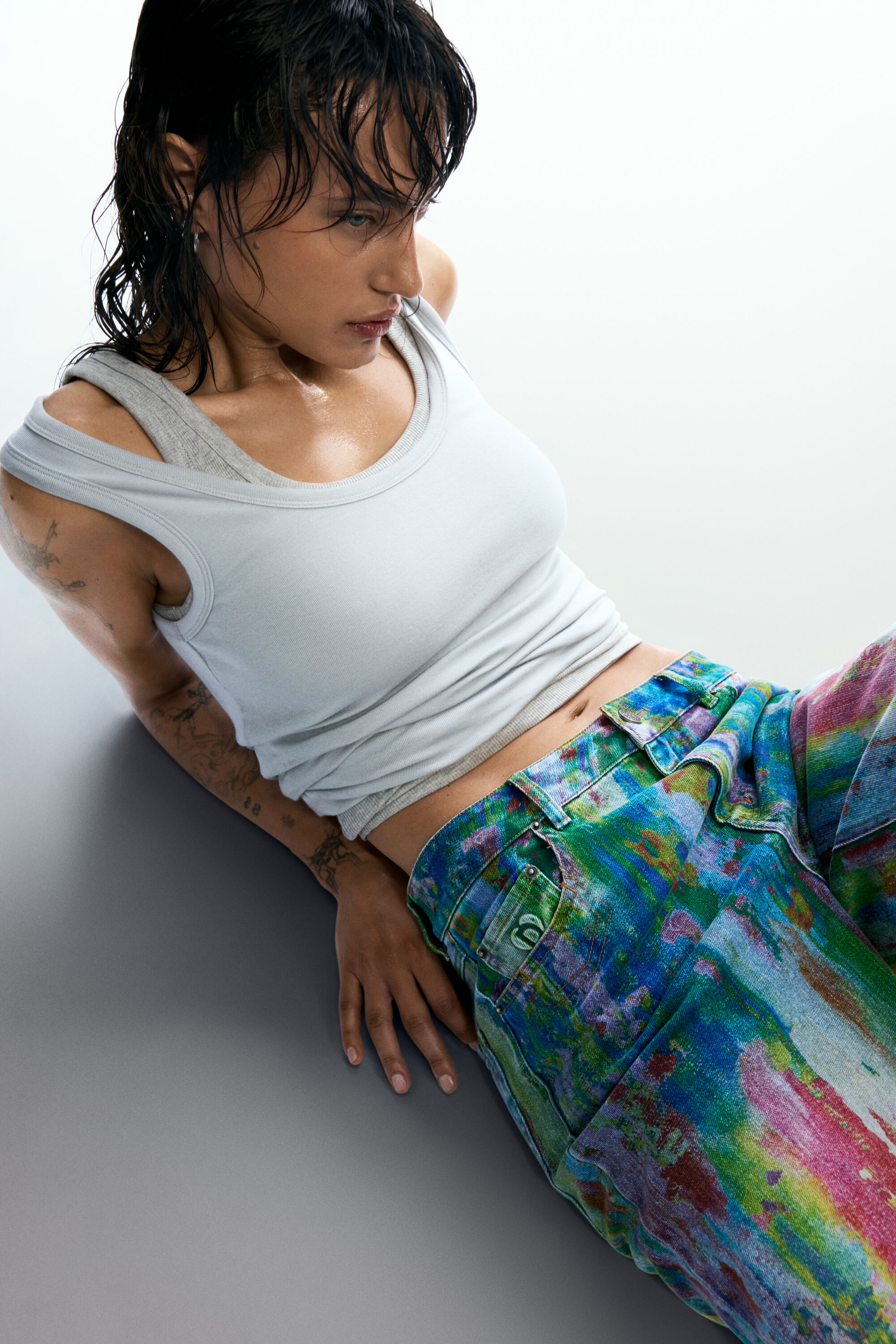 ワイドレッグスプラッターデニムパンツ 青 女性用 I Desigual.com