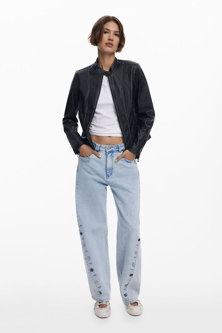 Jacket with worn leather effect | Desigual