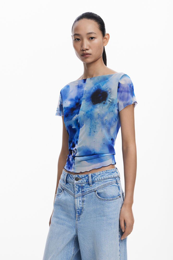T-shirt en tulle côtelé