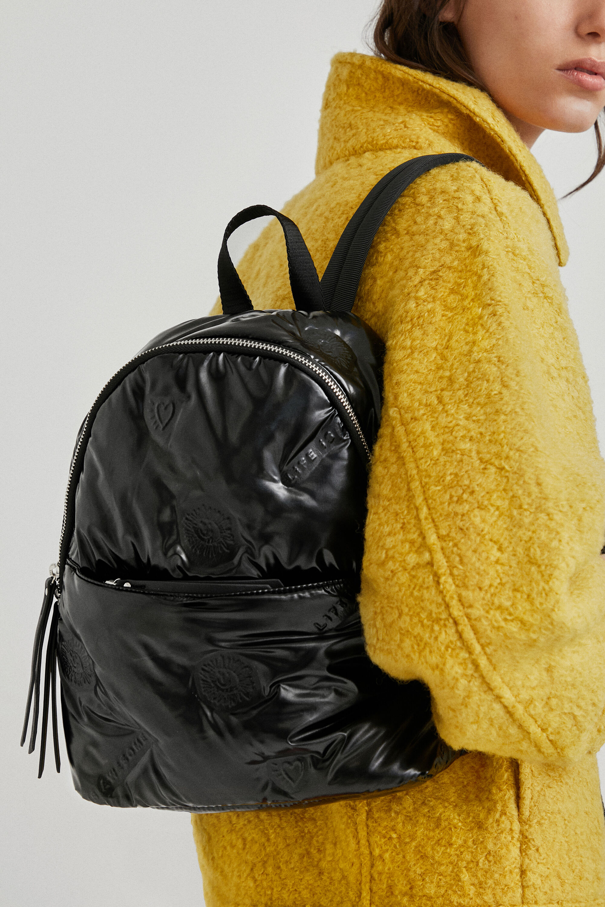 Shop Desigual Padded Mini-backpack Vinyl In Black