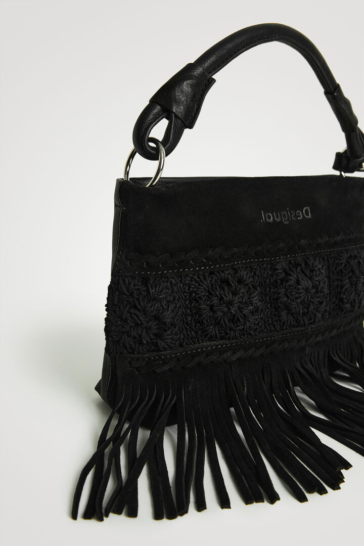 Borsa a tracolla pelle e frange | Desigual
