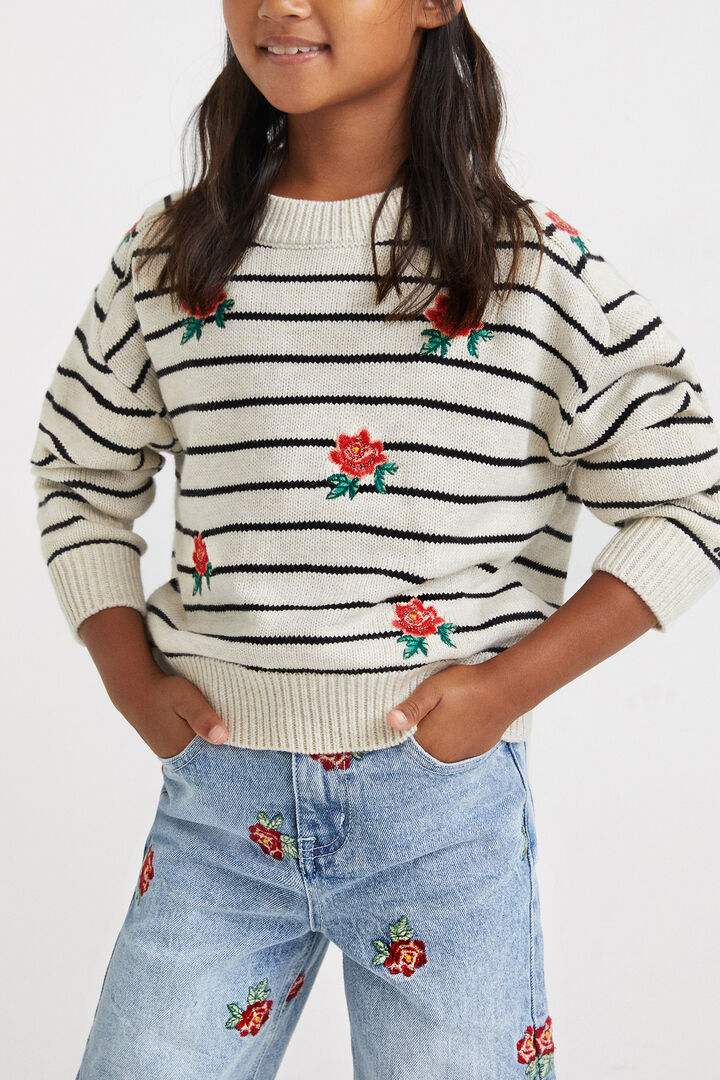 Pullover mit Streifen und Rosen | Desigual