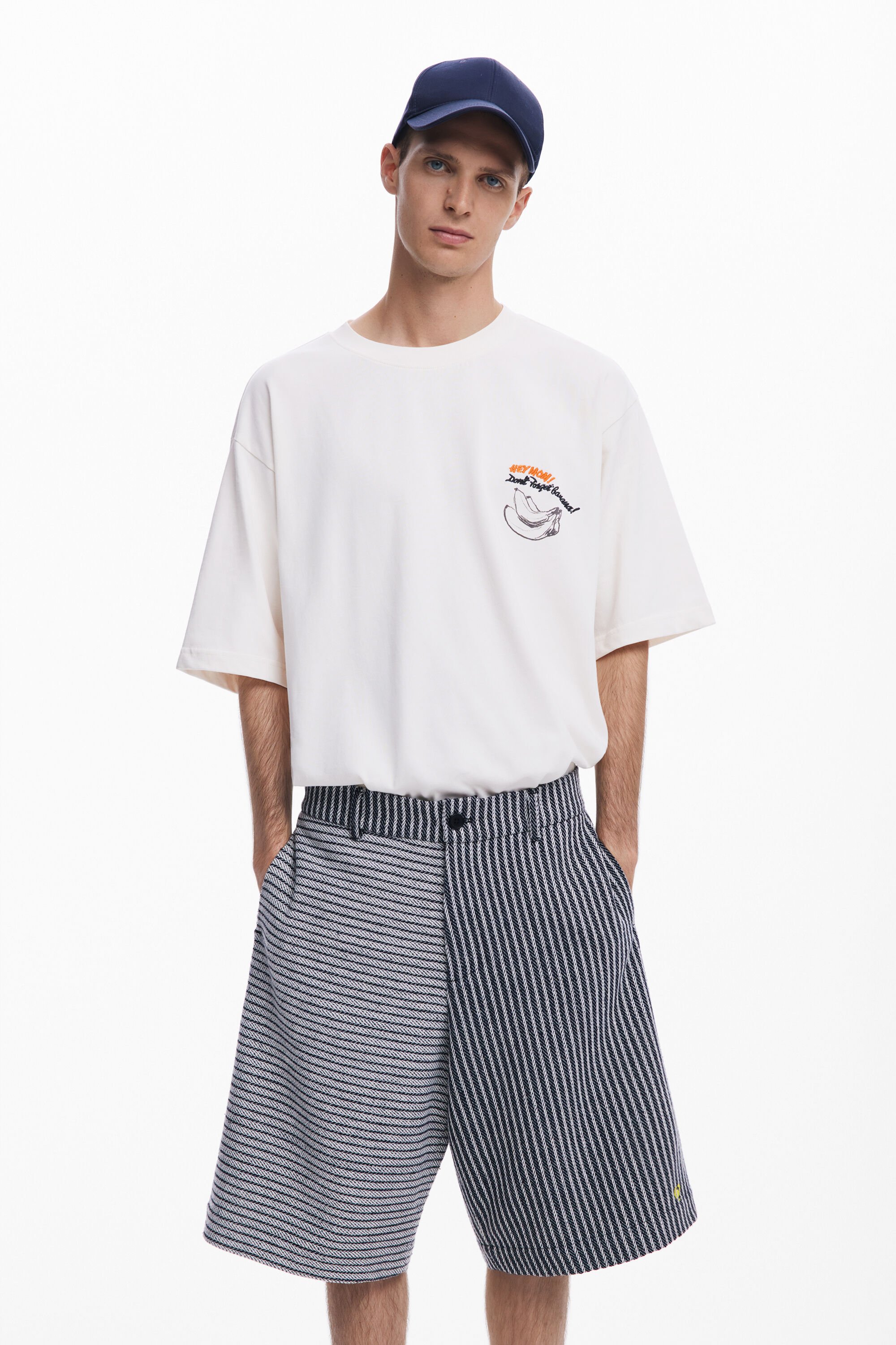 Desigual Baggy Striped Bermuda Shorts In Blue