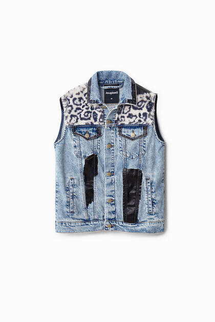 Animal print denim gilet