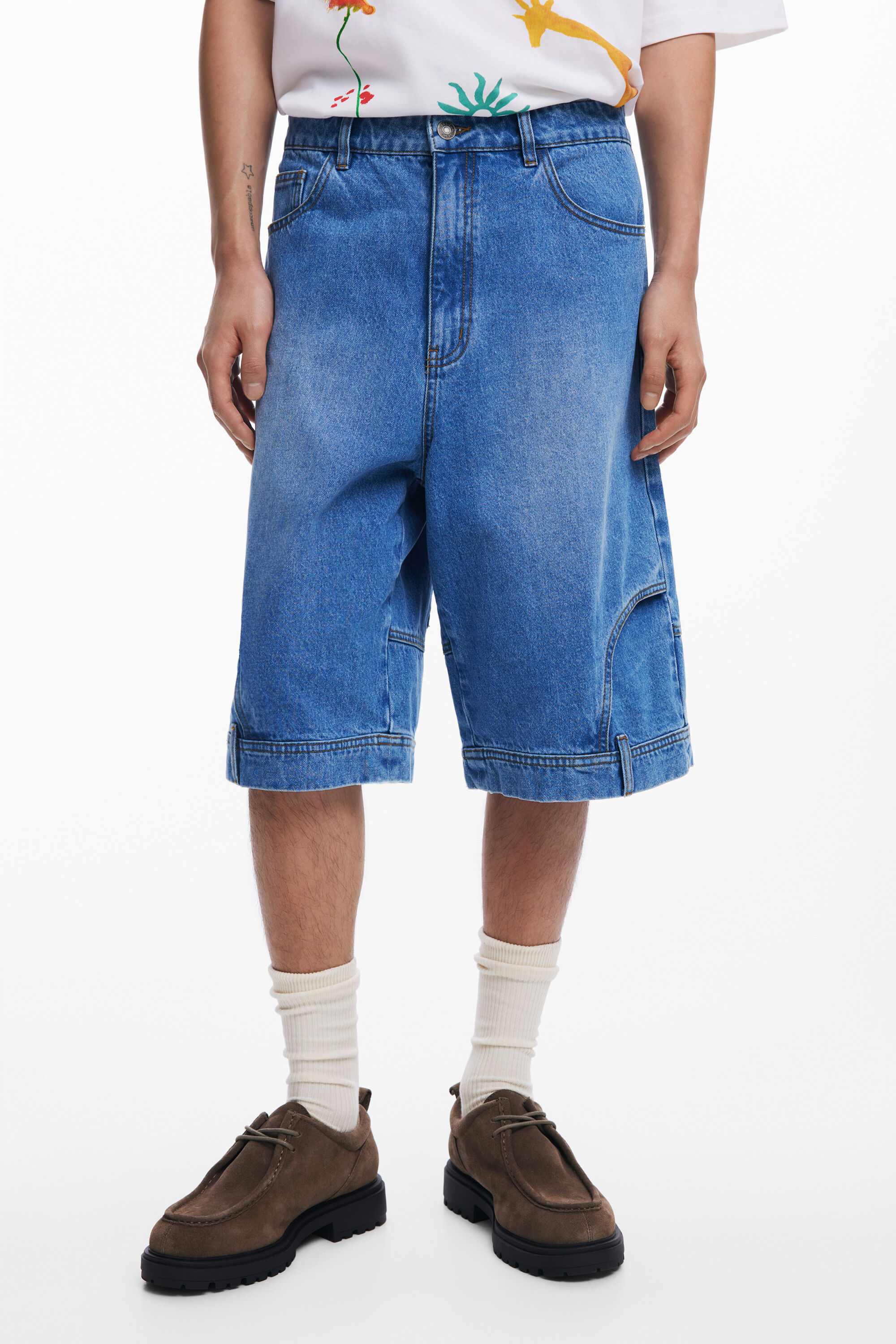 Desigual Upcycling Denim Bermuda Shorts In Blue