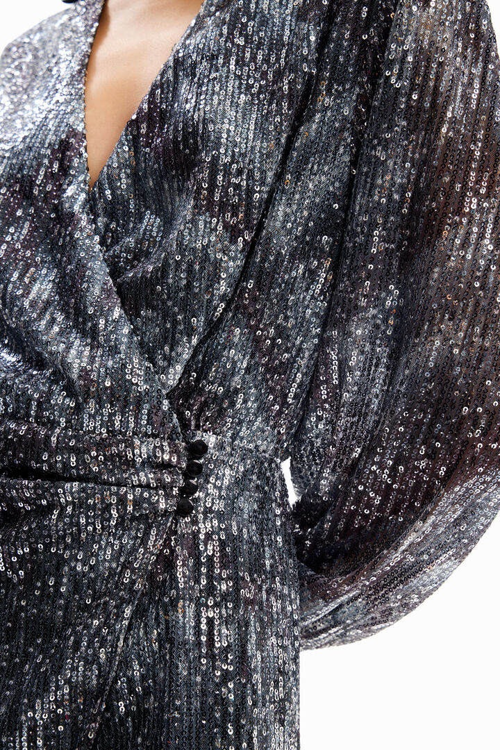 Vestido corto cruzado lentejuelas | Desigual