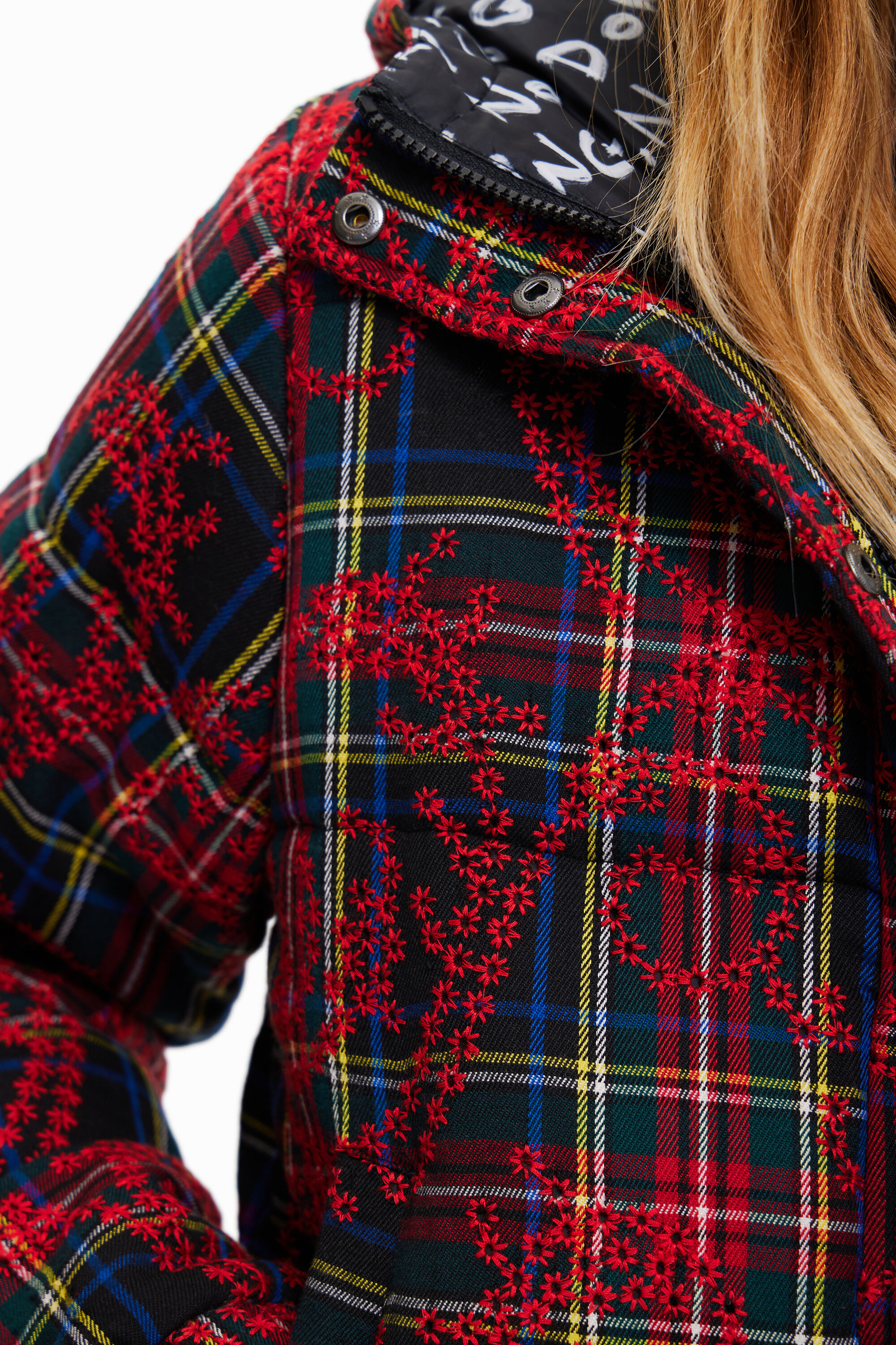 Short padded tartan jacket