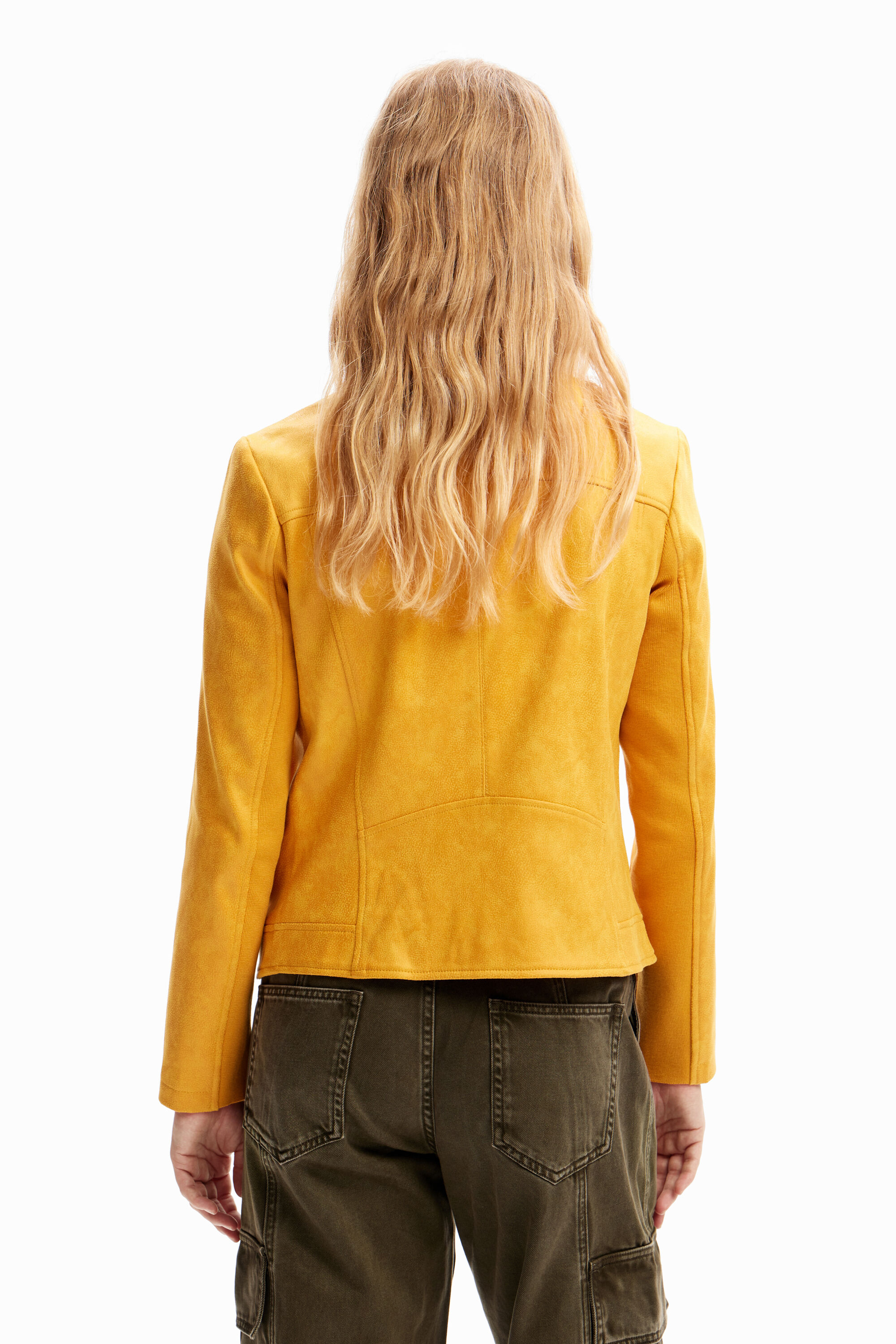 Shop Desigual Slim Biker Jacket In Yellow