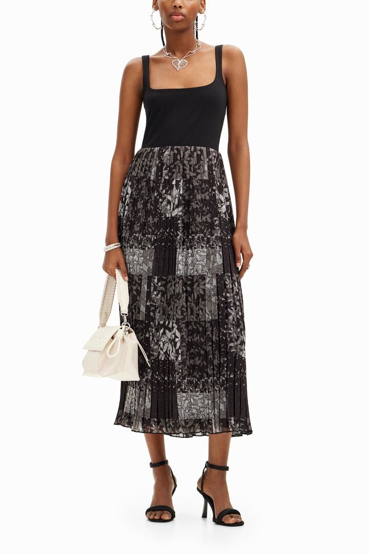 Robe midi combinée plissée | Desigual
