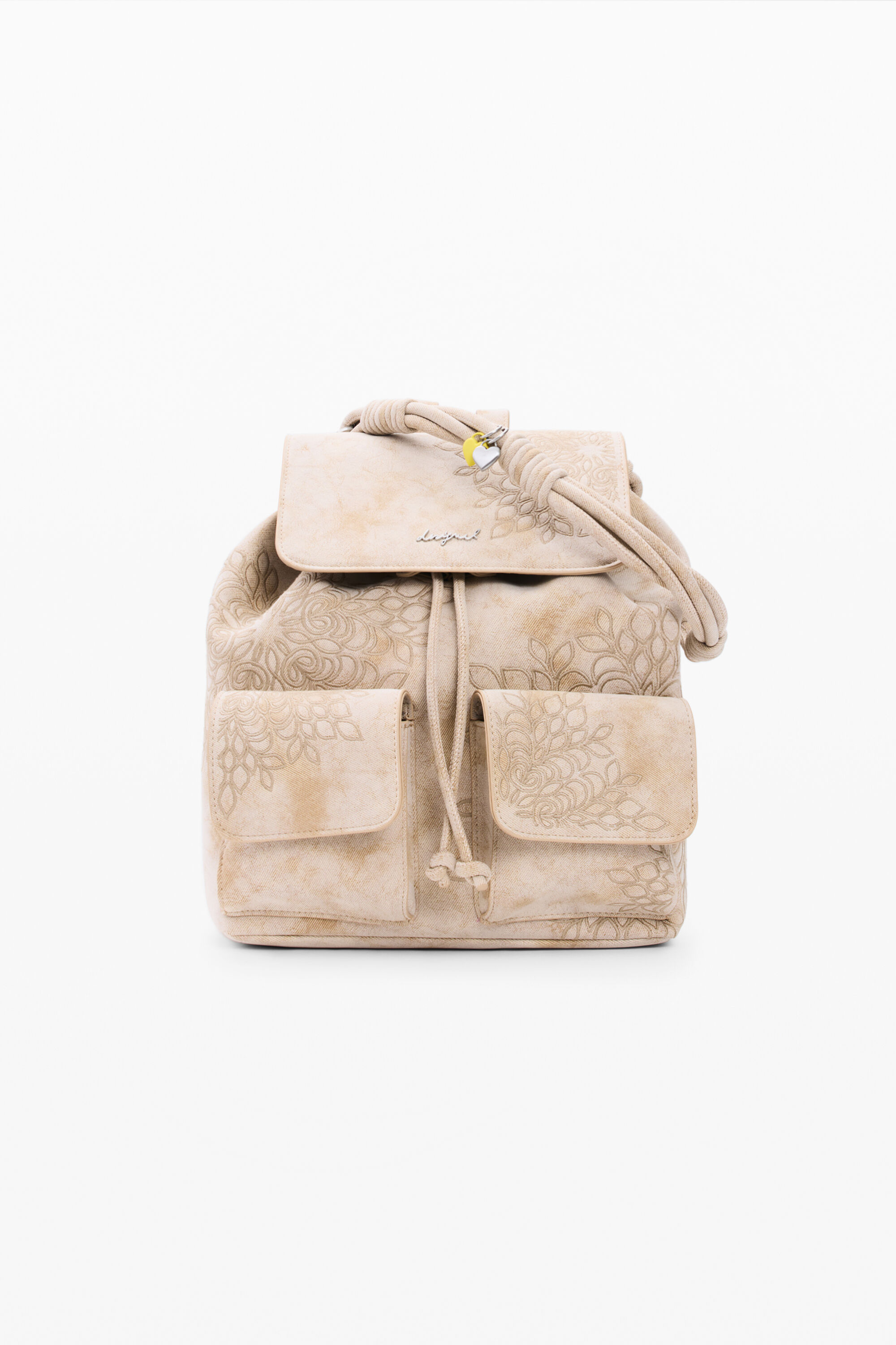 Desigual, Kleiner Rucksack mit Stickereien, Damen, Polyurethan, Weiß, U