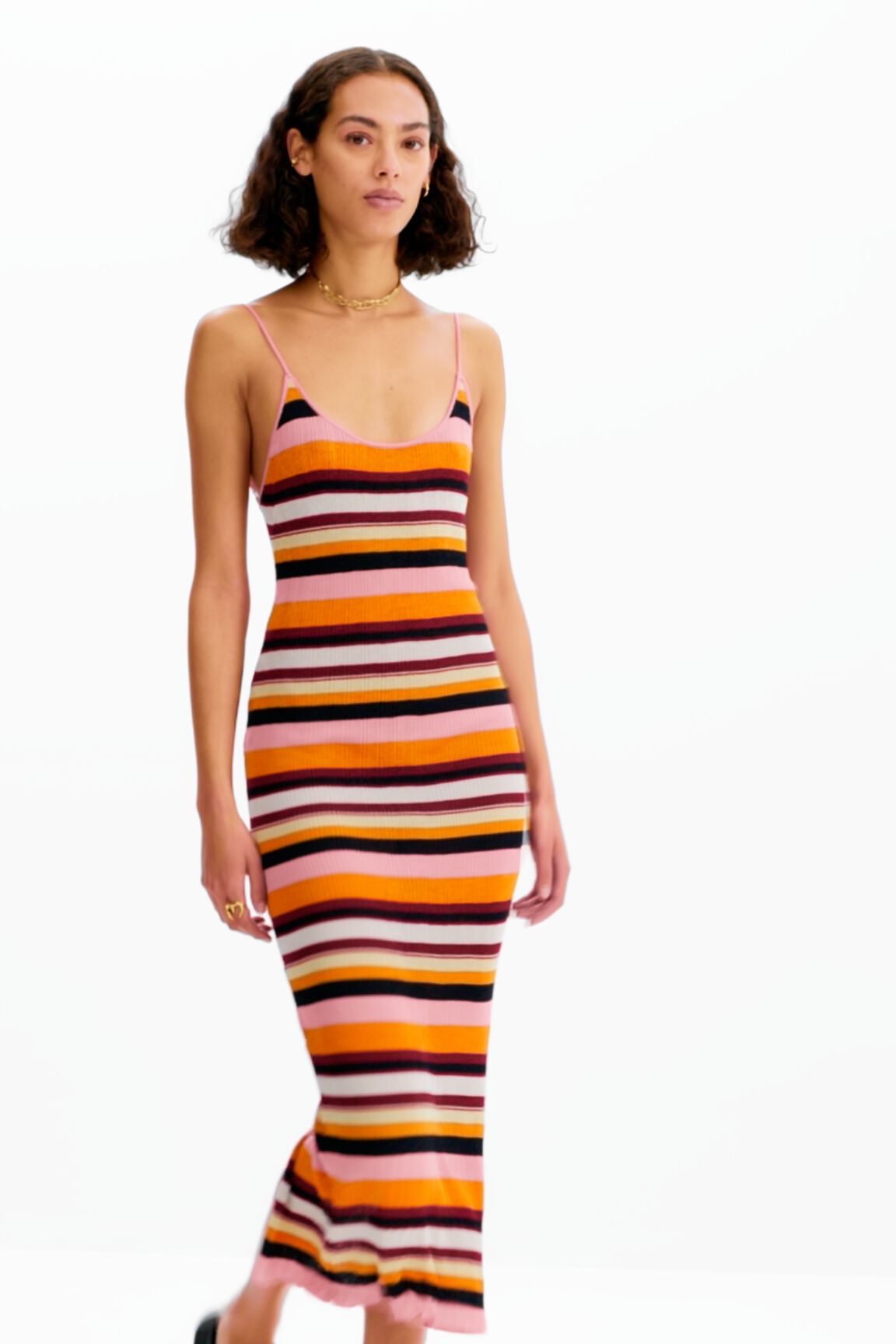 Striped ribbed midi dress top