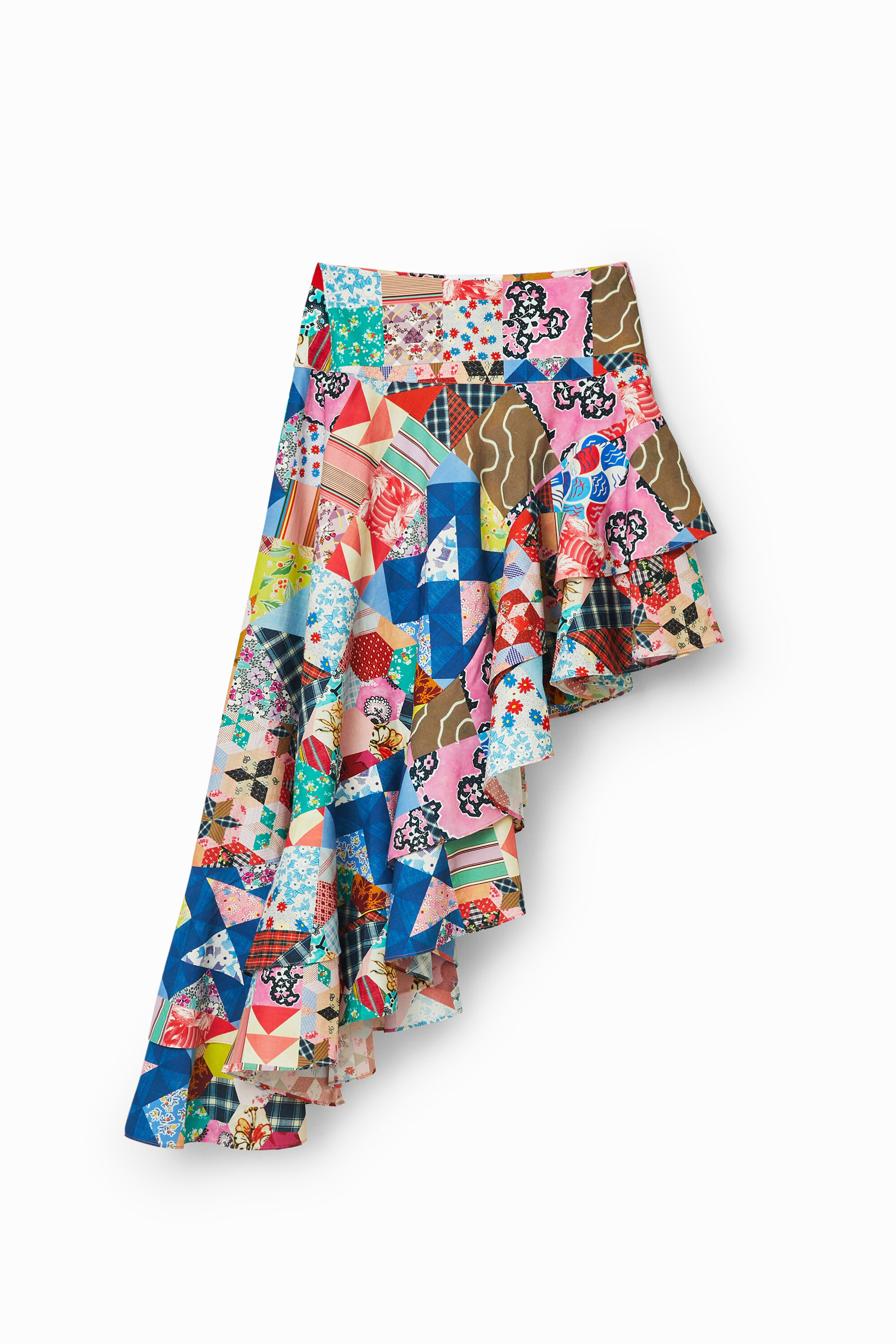 Desigual Johnson Hartig Asymmetric Patchwork Skirt In Material Finishes