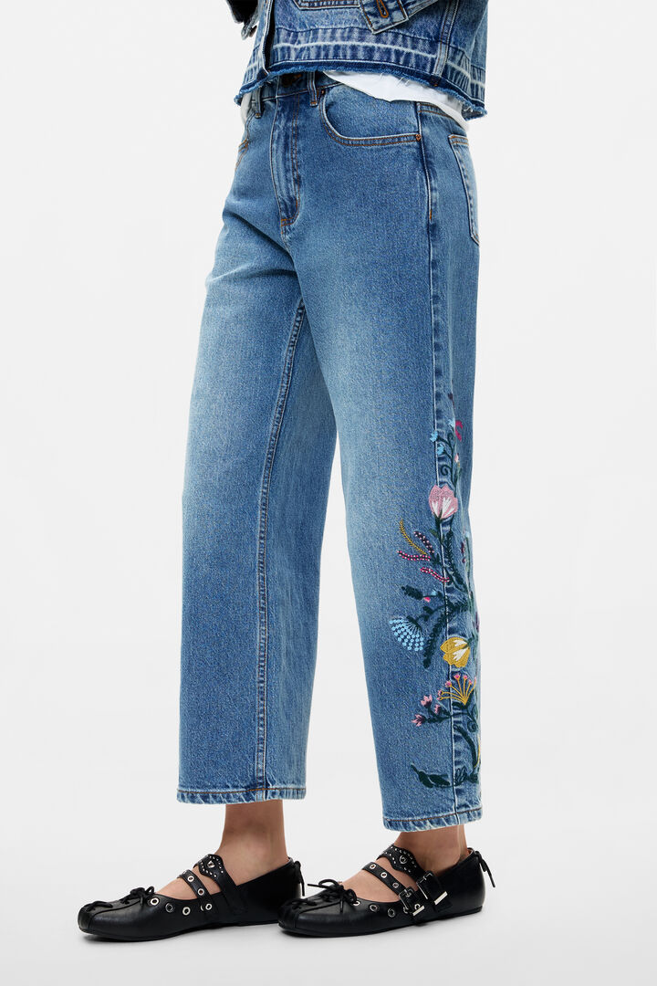 Pantaloni culotte din denim cu flori