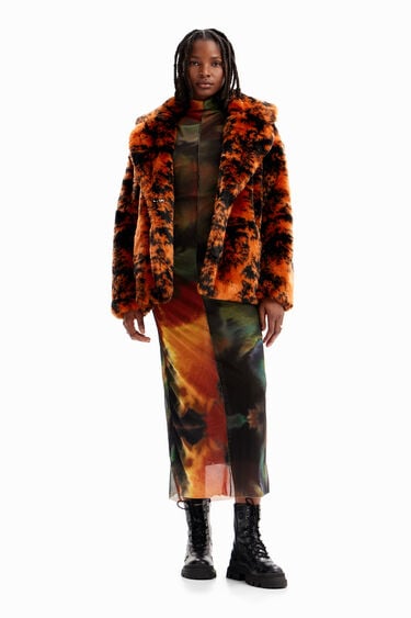 Short fur-effect double-breasted coat | Desigual