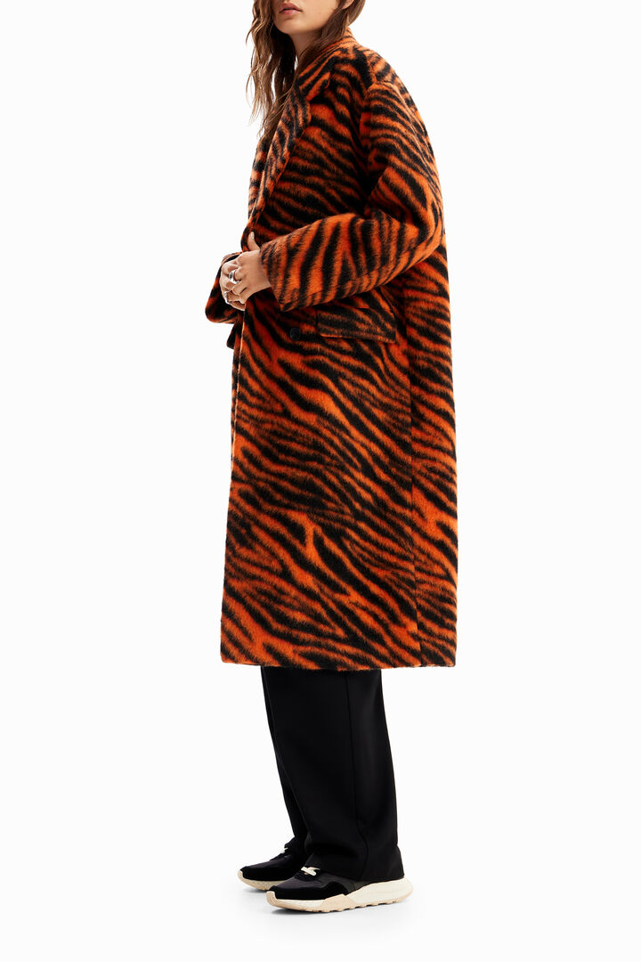 Long tiger print wool coat | Desigual