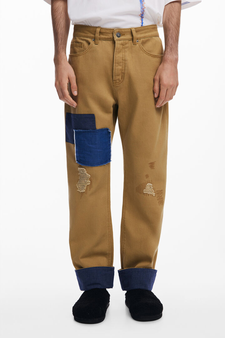 Turn-up hem patch trousers
