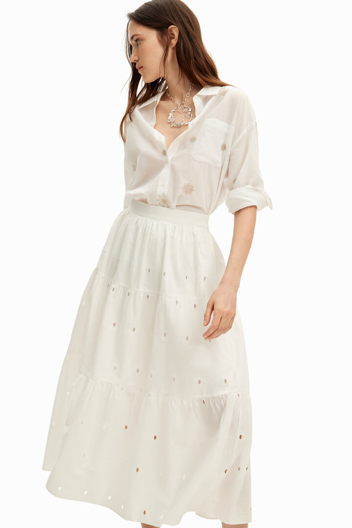 Falda midi bordado suizo | Desigual