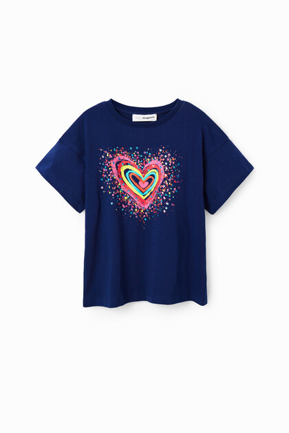 T-shirt coração lantejoulas