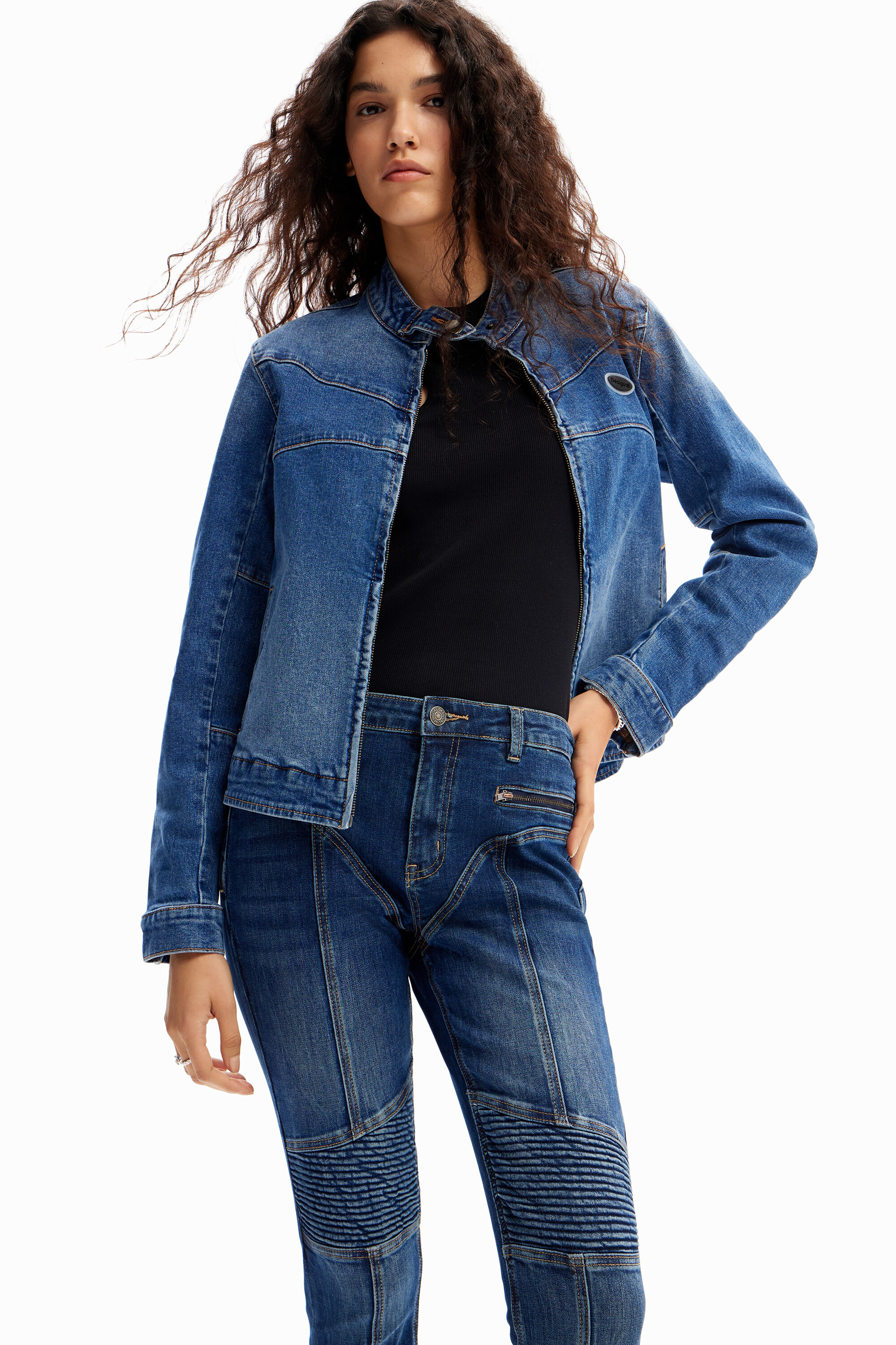 Leather biker jeans womens top