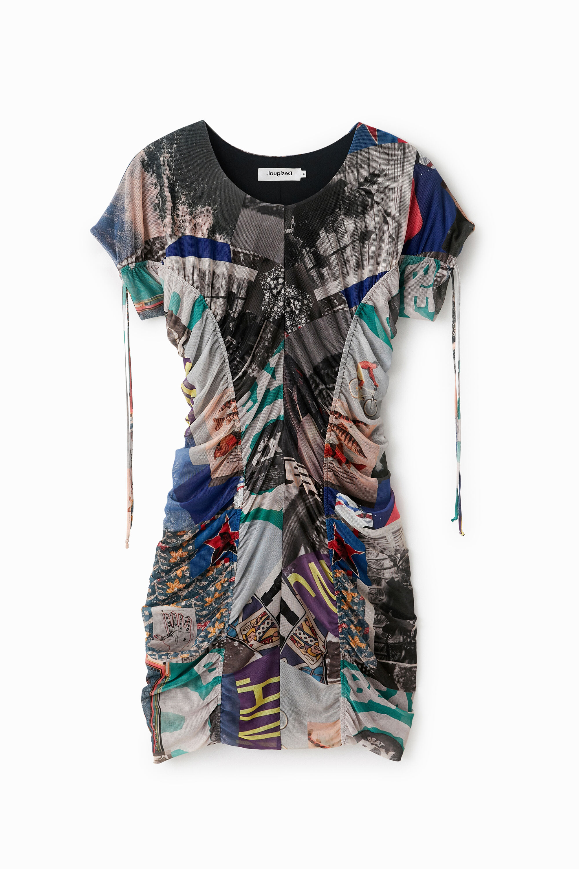 Desigual Slim Ruched Mini Dress In Material Finishes