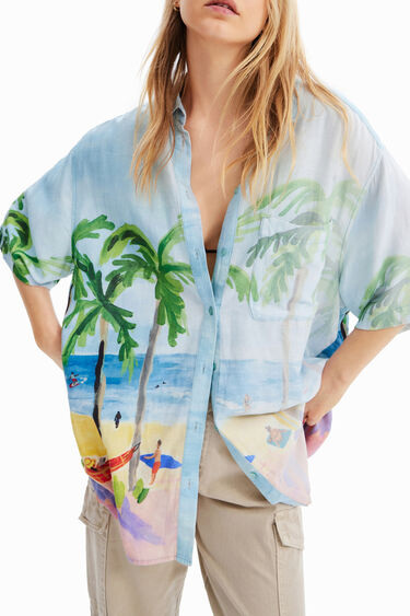 Oversize tropical linen shirt | Desigual