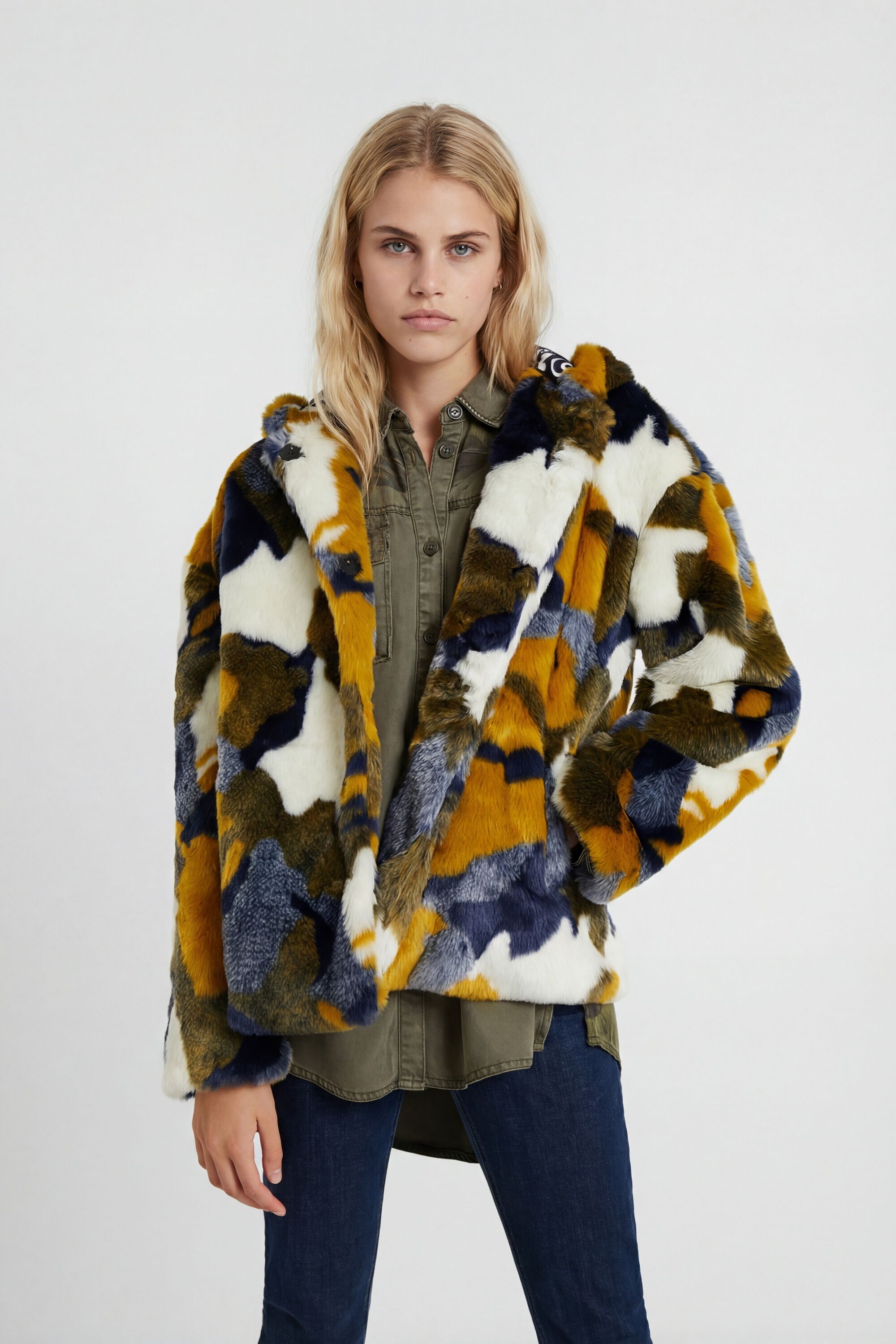 Desigual, Kurze Plüsch-Jacke, GrüN, L