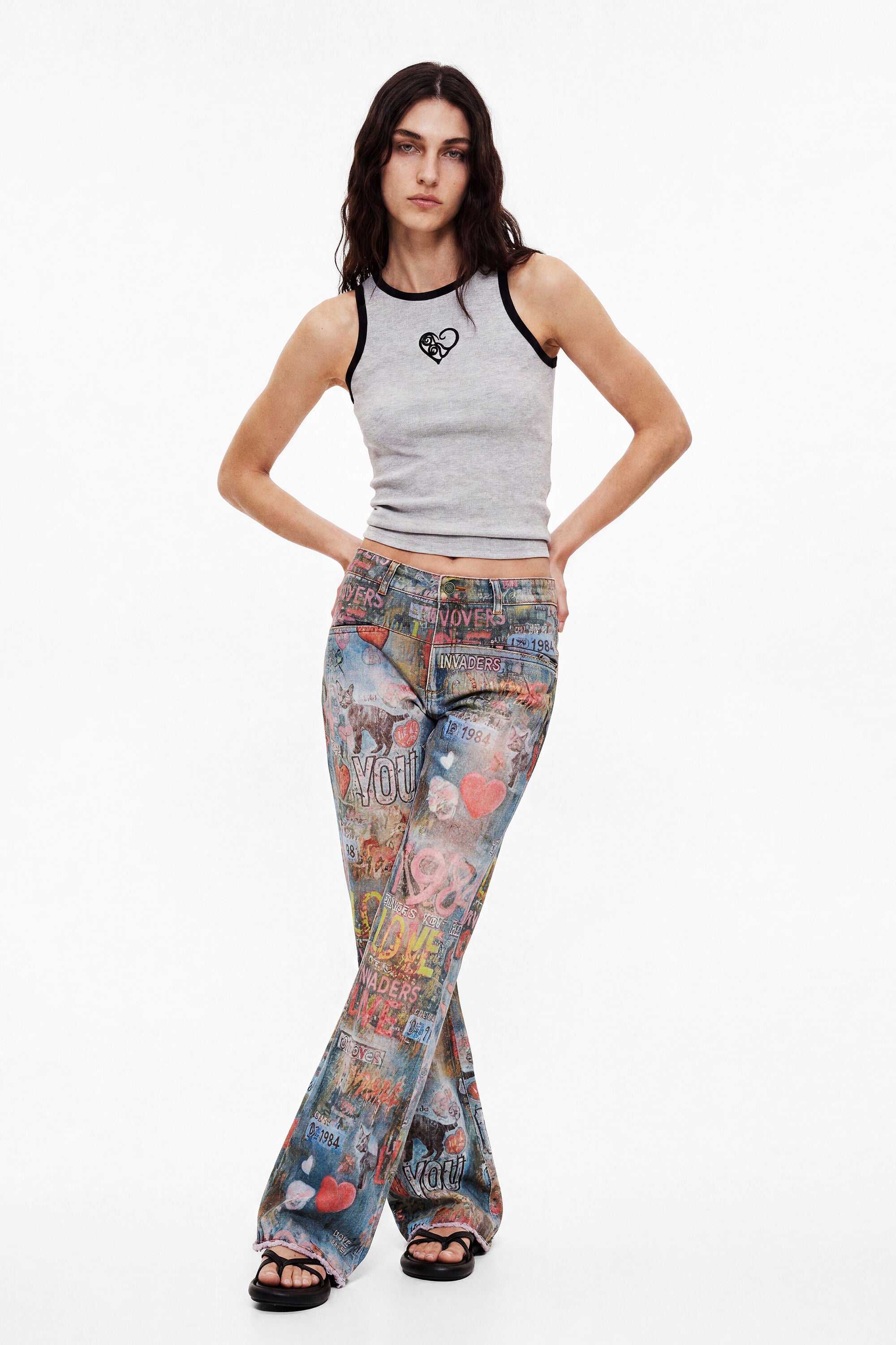 Flared spijkerbroek met print - BLUE - 38
