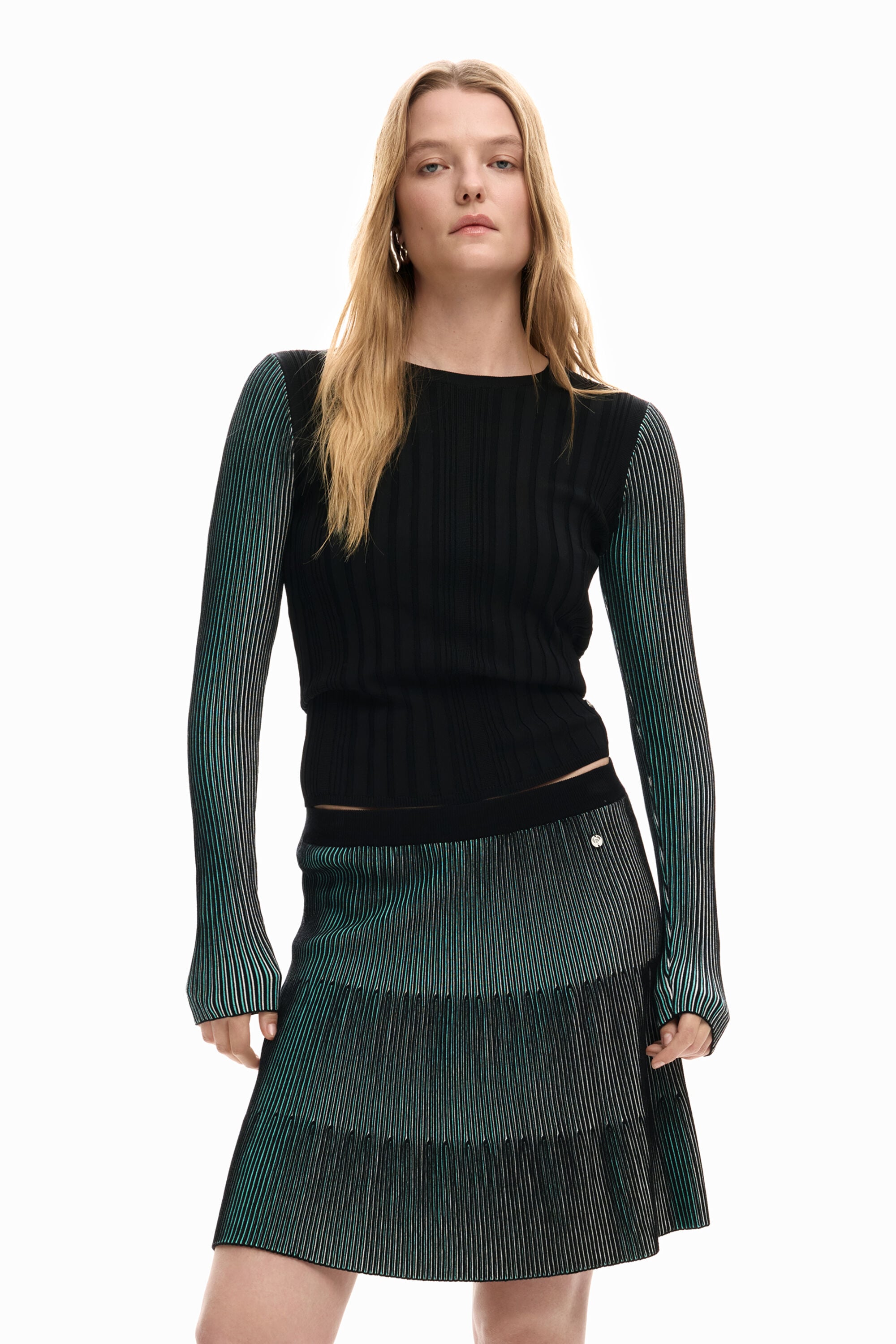 Desigual, Fein plissierter pullover, Damen, Blau, XS