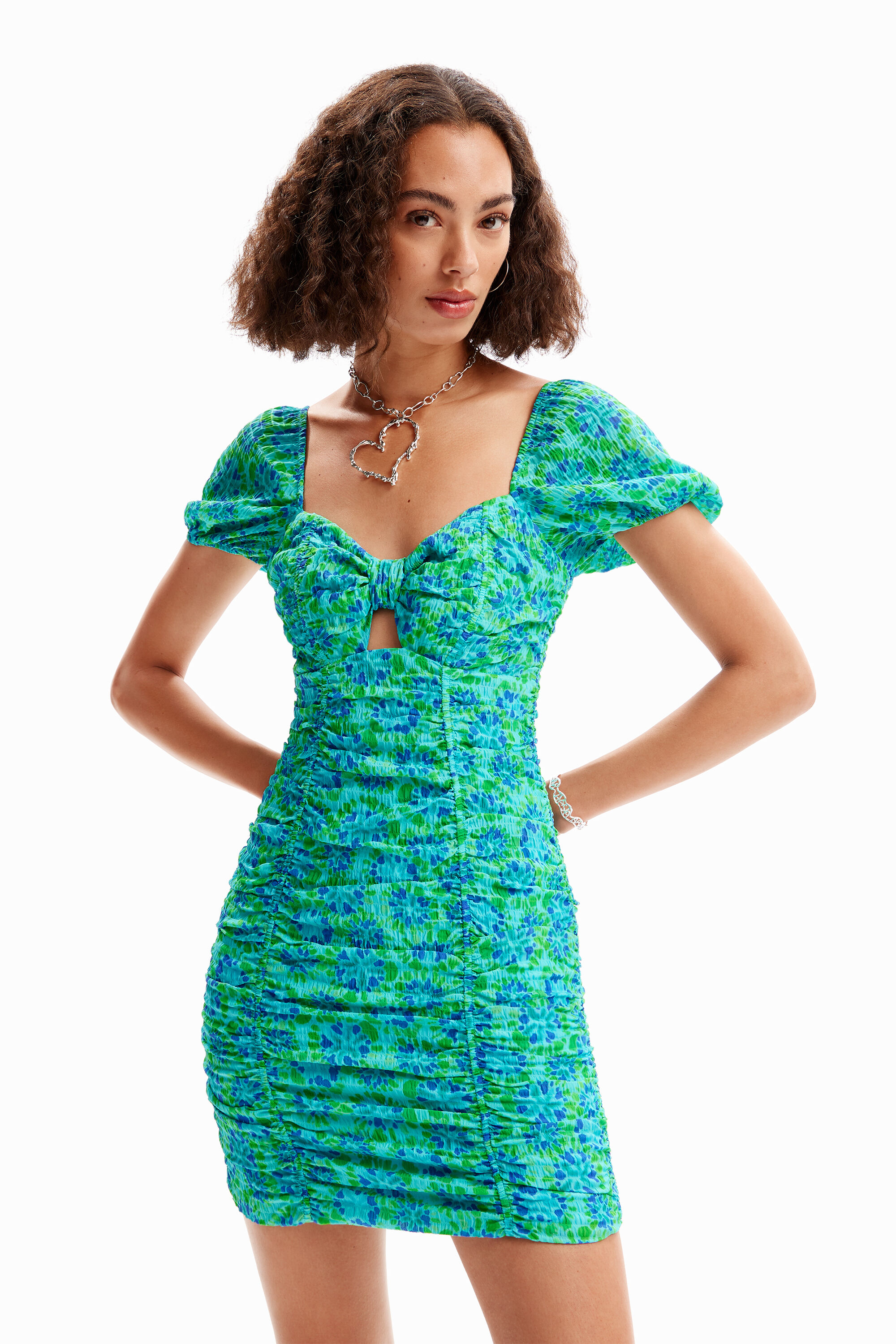Short ruched knot dress - GREEN - L